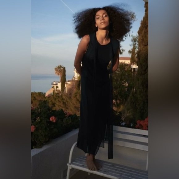 ZARA Navy Blue Knit Asymmetrical  Combination Color-block Midi Dress - Picture 3 of 7